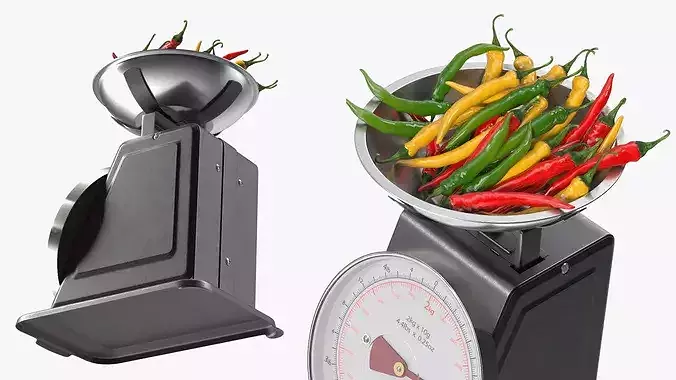 Analog Kitchen Scale with Chili Peppers Black 3D model 5