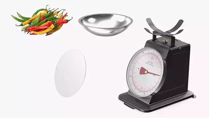 Analog Kitchen Scale with Chili Peppers Black 3D model 7