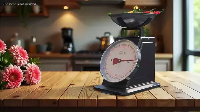 Analog Kitchen Scale with Chili Peppers Black 3D model 2