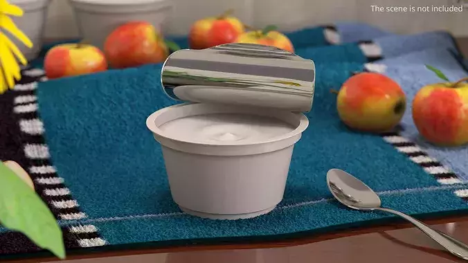 Yogurt in Glass with Foil Folded Back White 3D model 2