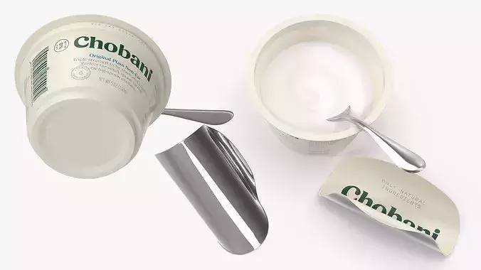 Chobani Greek Yogurt Cup with Spoon White 3D model 6