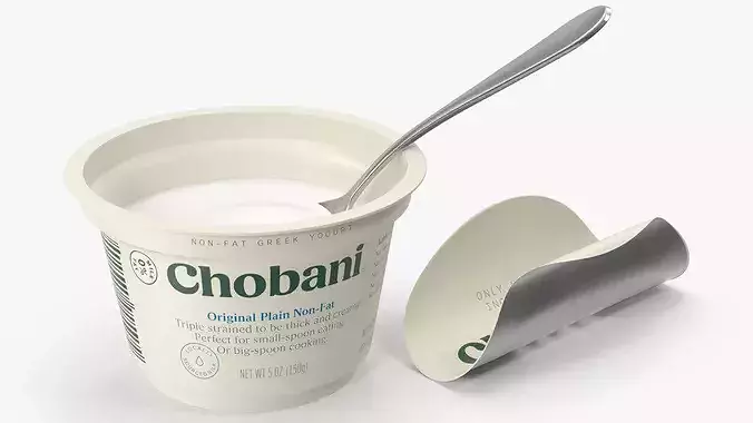 Chobani Greek Yogurt Cup with Spoon White 3D model 3