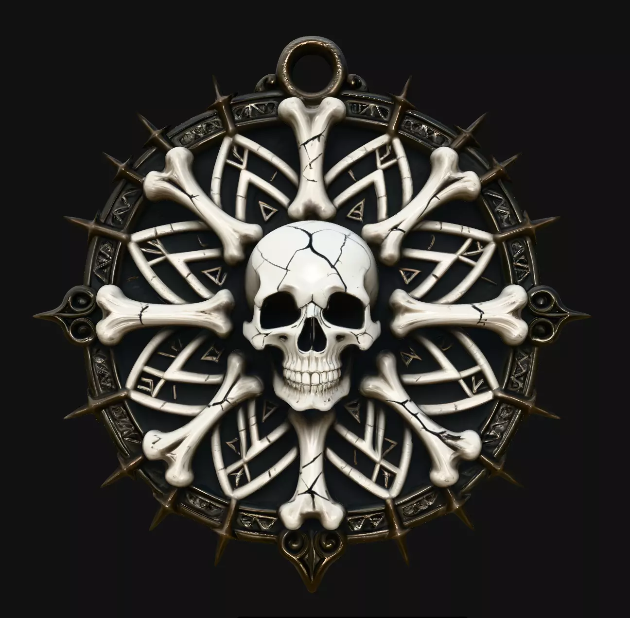 Gothic Skull Floral Mandala Medallion Pendant Jewelry 3D print model