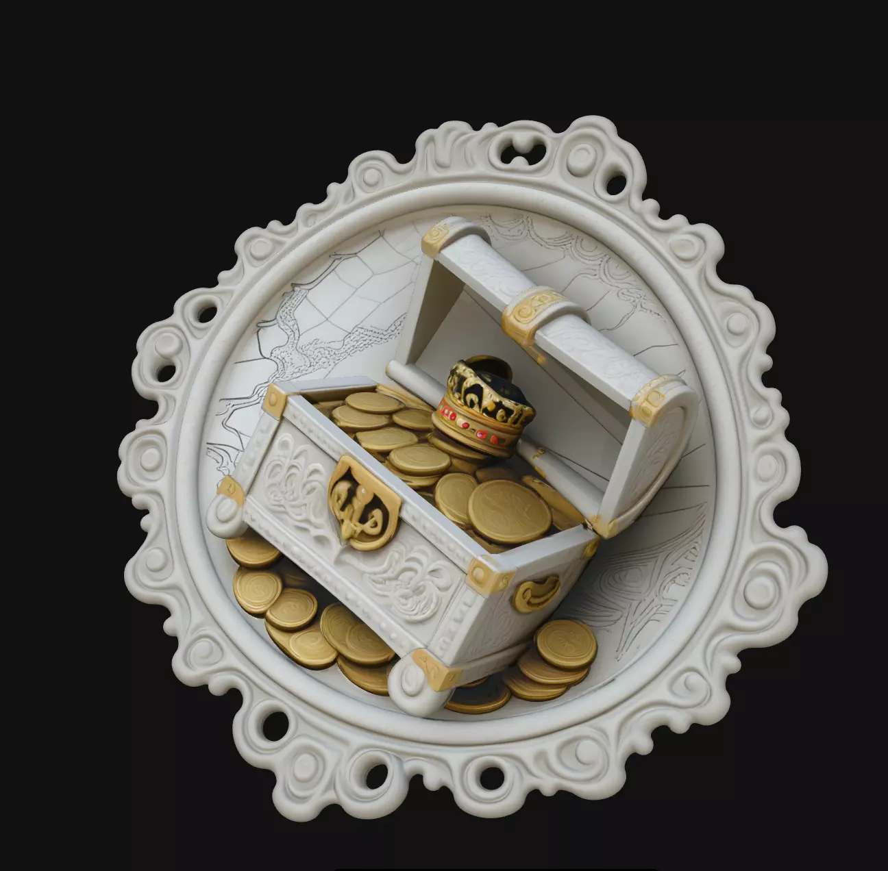 Treasure Chest Coins Round Medallion Pendant Jewelry 3D print model