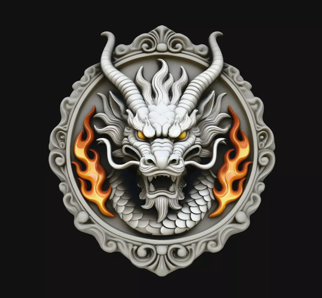 Flame Demon Dragon Round Medallion Pendant Jewelry 3D print model