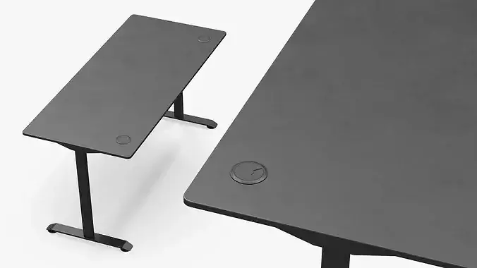 Minimalist Gaming Desk with Cable Outlets Black 3D model 4