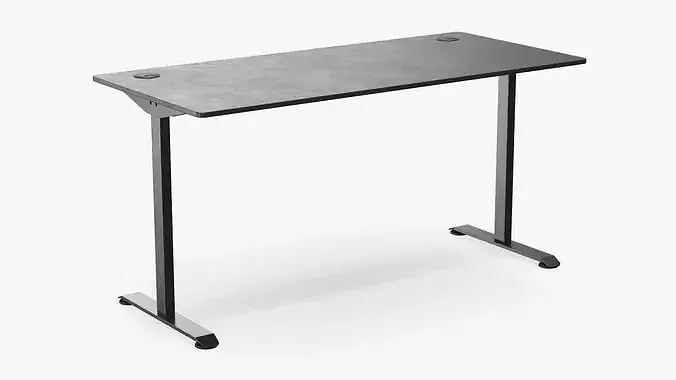 Minimalist Gaming Desk with Cable Outlets Black 3D model 2