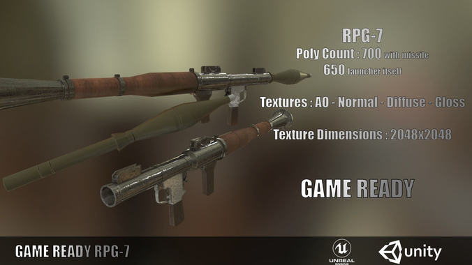 RPG7 Low Poly Game Ready gun Low-poly 3D model
