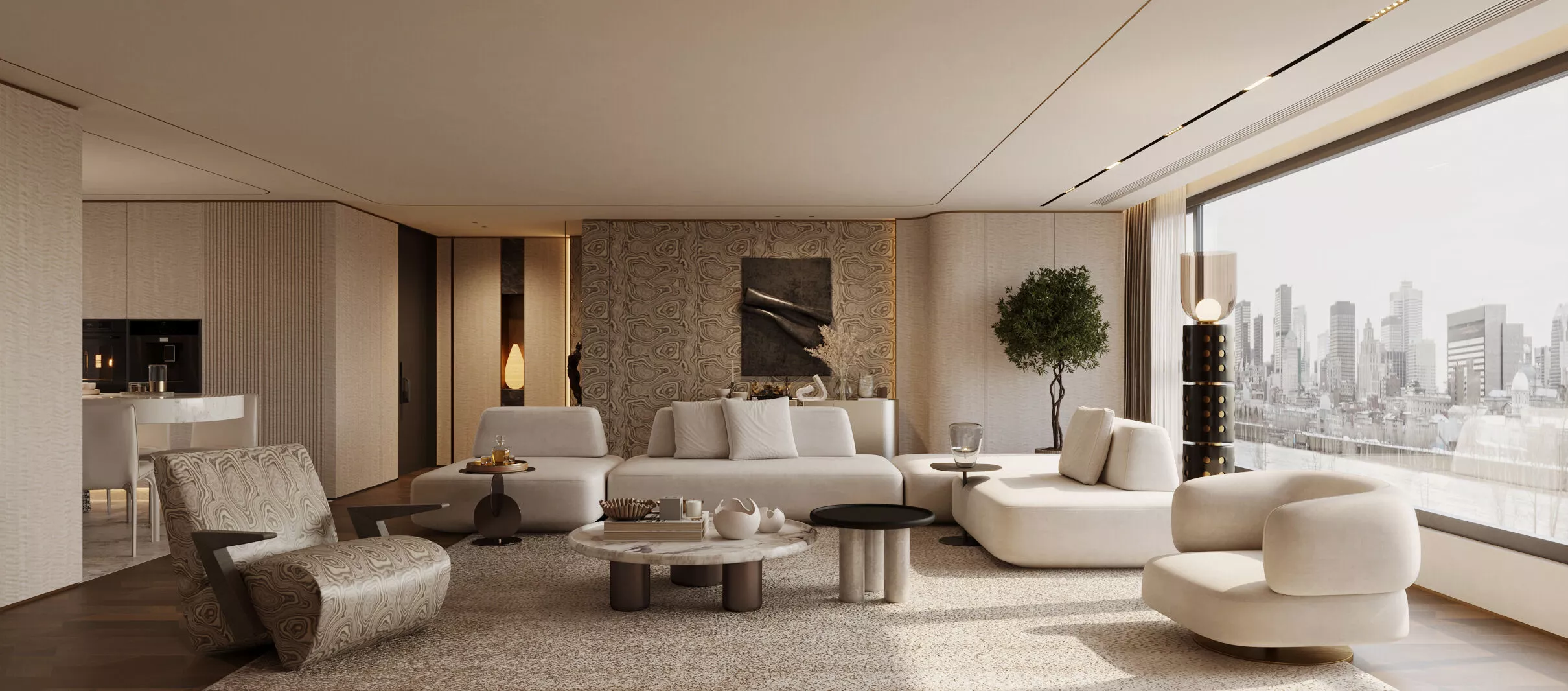 modern living room interior scenes Wabi-sabi villa living room 3D model