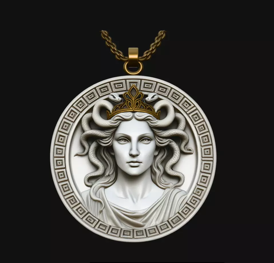Medusa Snake Hair Round Medallion Pendant Jewelry Model 3D print model