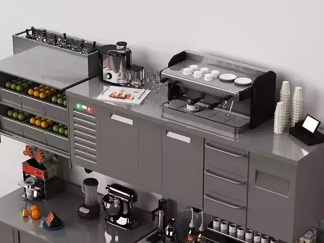 Modern Commercial Cafe Bar Counter Low-poly 3D model 6