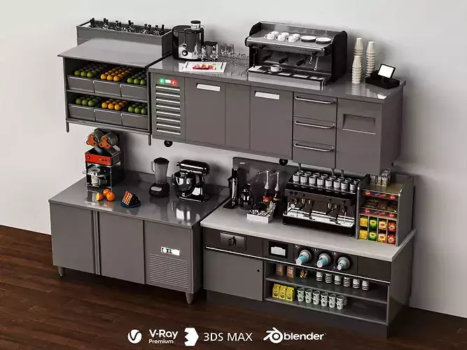 Modern Commercial Cafe Bar Counter Low-poly 3D model 2