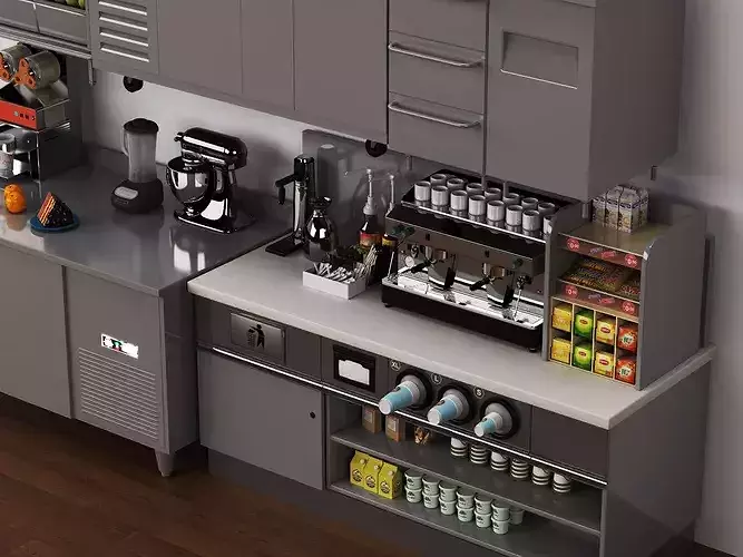 Modern Commercial Cafe Bar Counter Low-poly 3D model 5