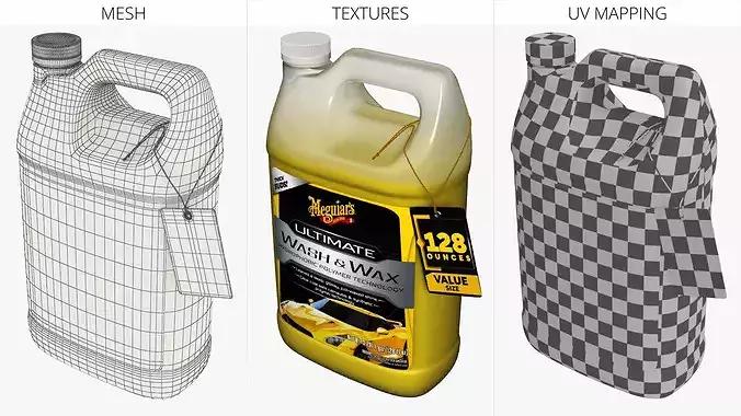 Meguiars Ultimate Wash and Wax Car Shampoo 128 oz Yellow 3D model 5
