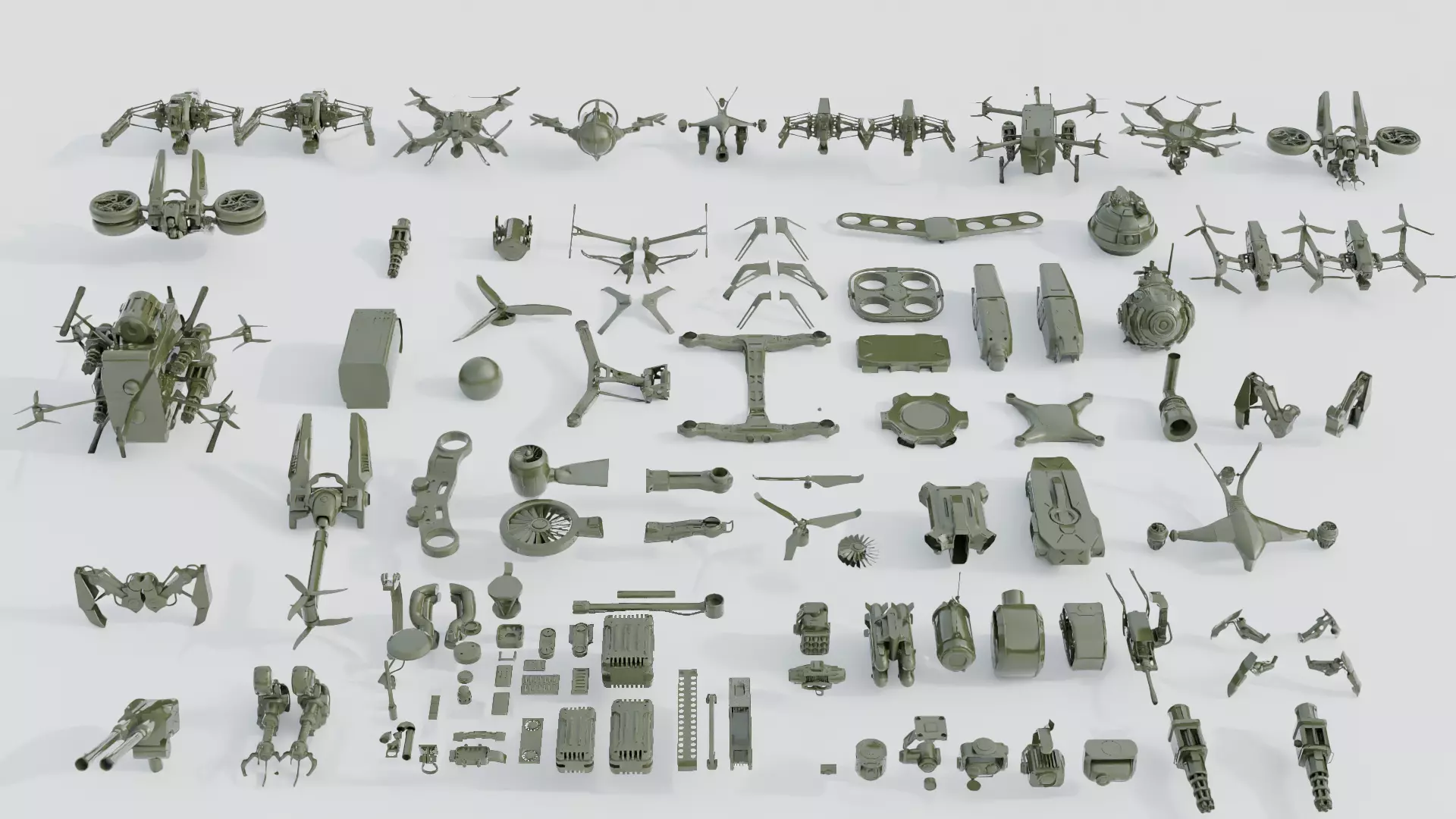 Sci-Fi Drone Kitbash Mega Pack 125 Hard Surface Assets Low-poly 3D model