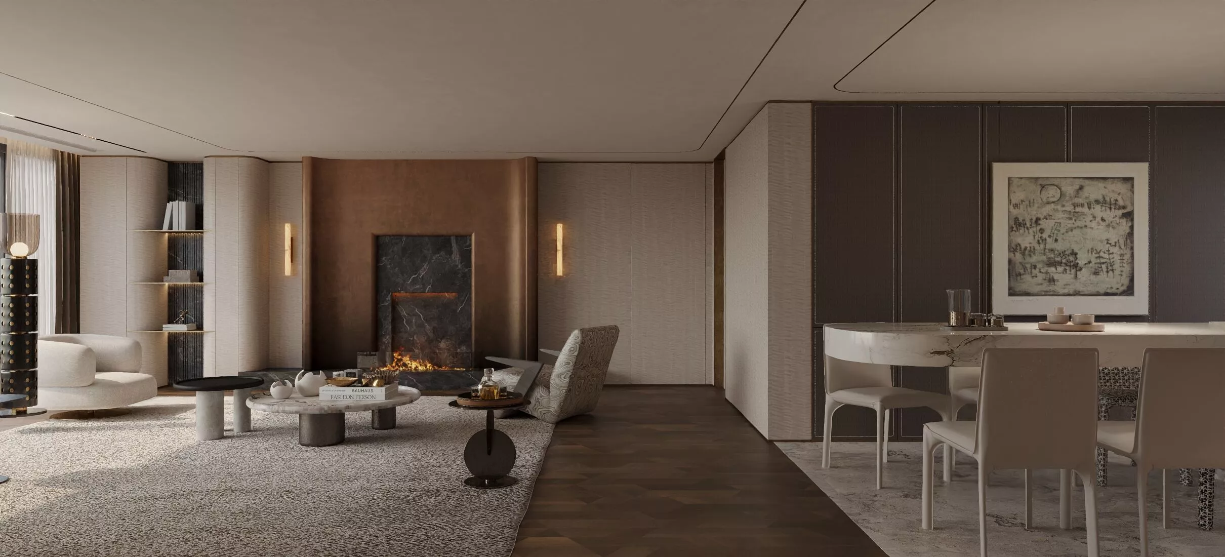 modern living room interior scenes Wabi-sabi villa living room 3D model