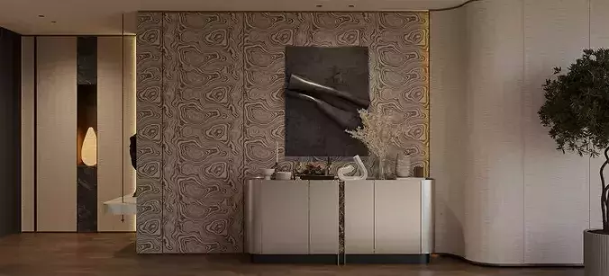 modern living room interior scenes Wabi-sabi villa living room 3D model 7