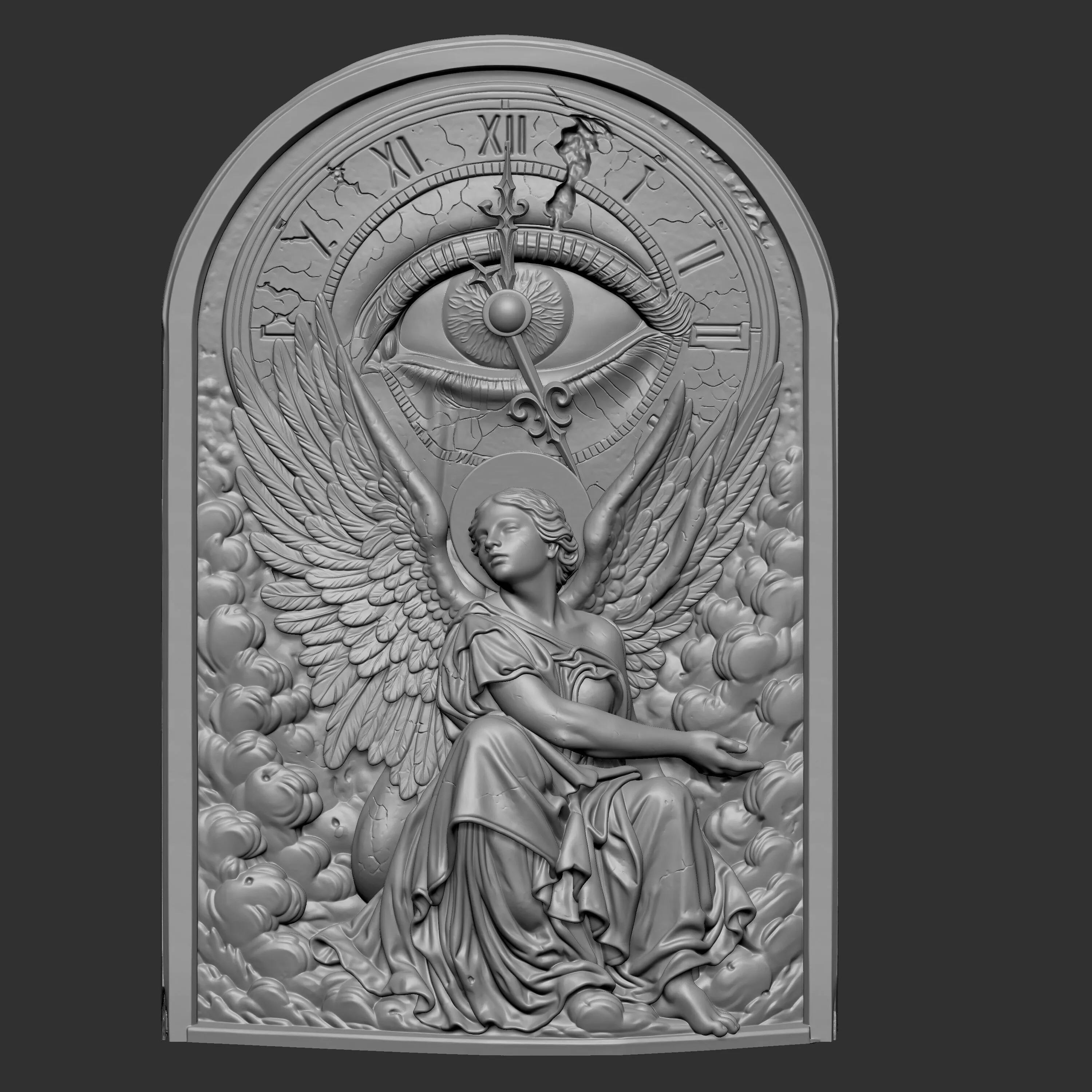 3D digital sculpture model draped angel sits clouds 3D print model