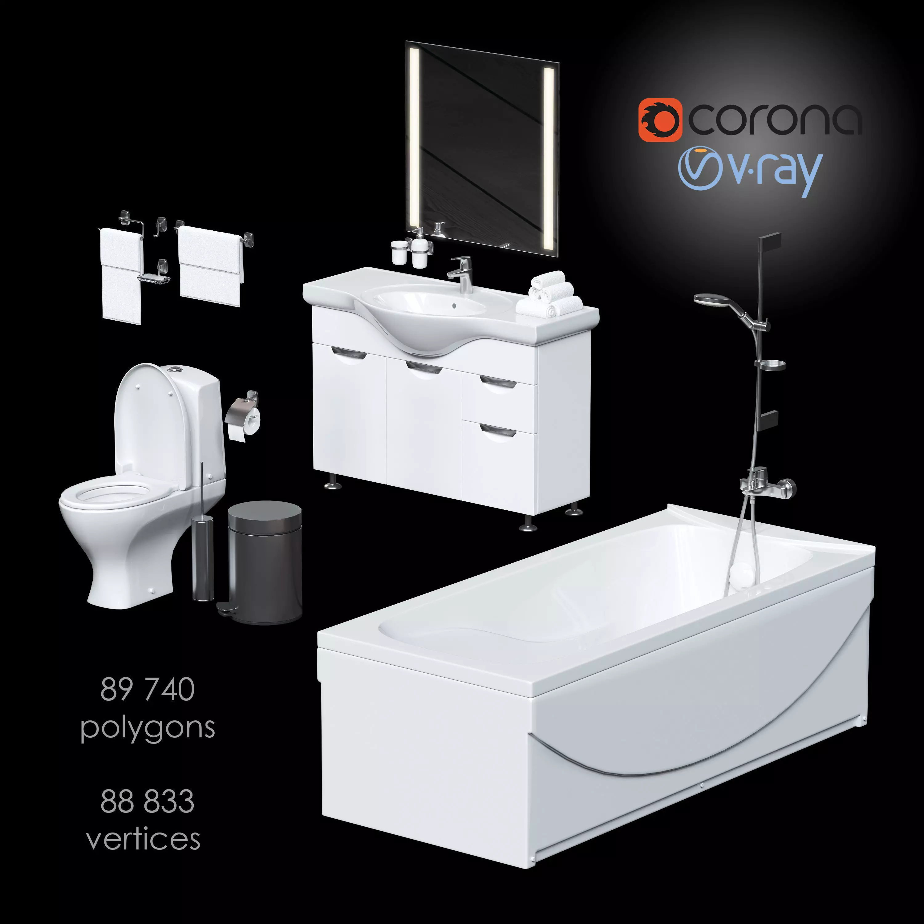 Large set for fast furnishing of a bathroom Low-poly 3D model