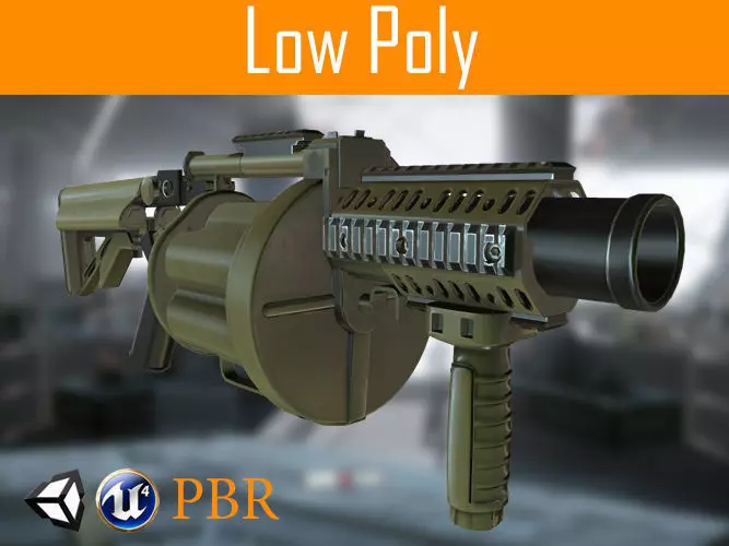 Grenade-gun PBR grenade launcher Low-poly 3D model_0