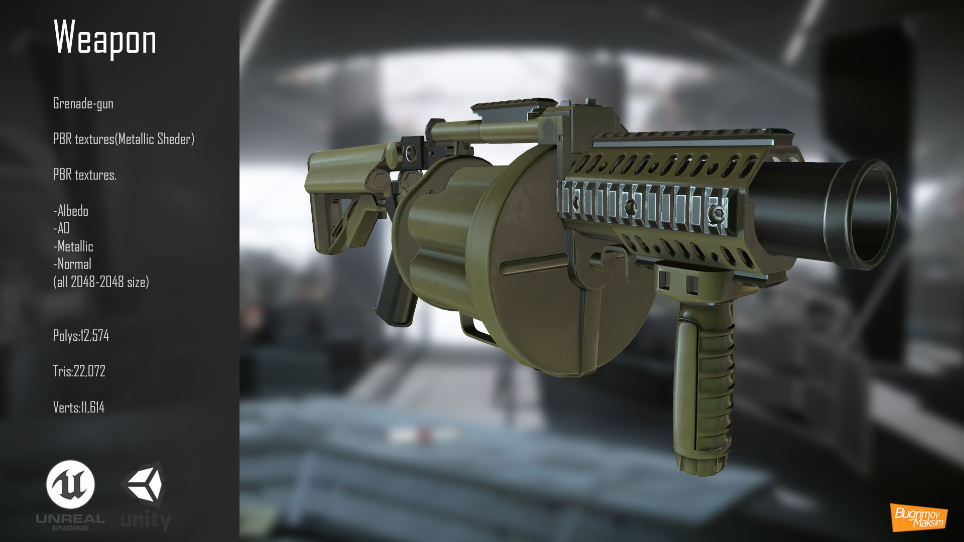 Grenade-gun PBR grenade launcher Low-poly 3D model_2