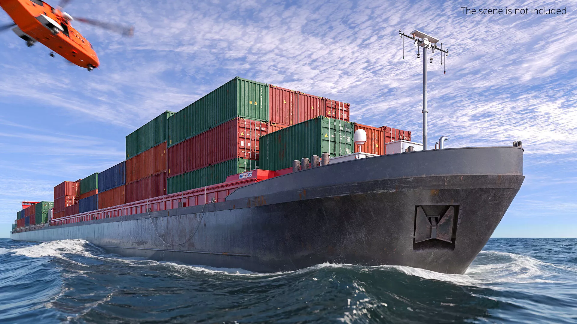 Flat Deck Freight Barge Empty Red Rigged for Cinema 4D 3D model
