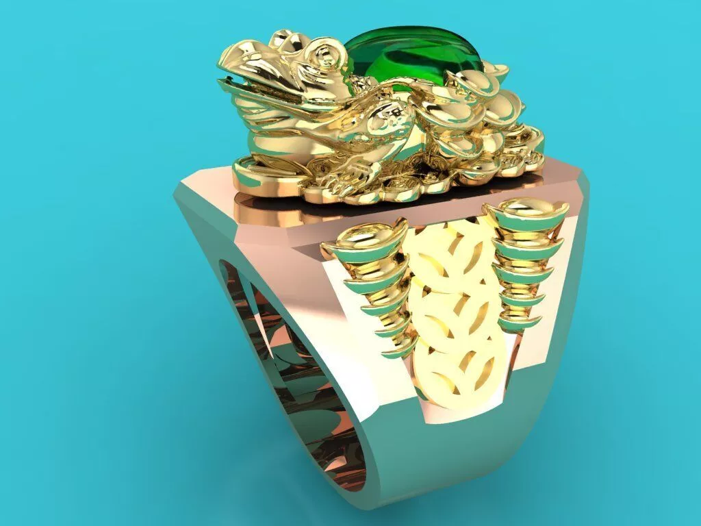 Feng Shui Fortune Toad Lucky Coin Signet Ring 3D print model