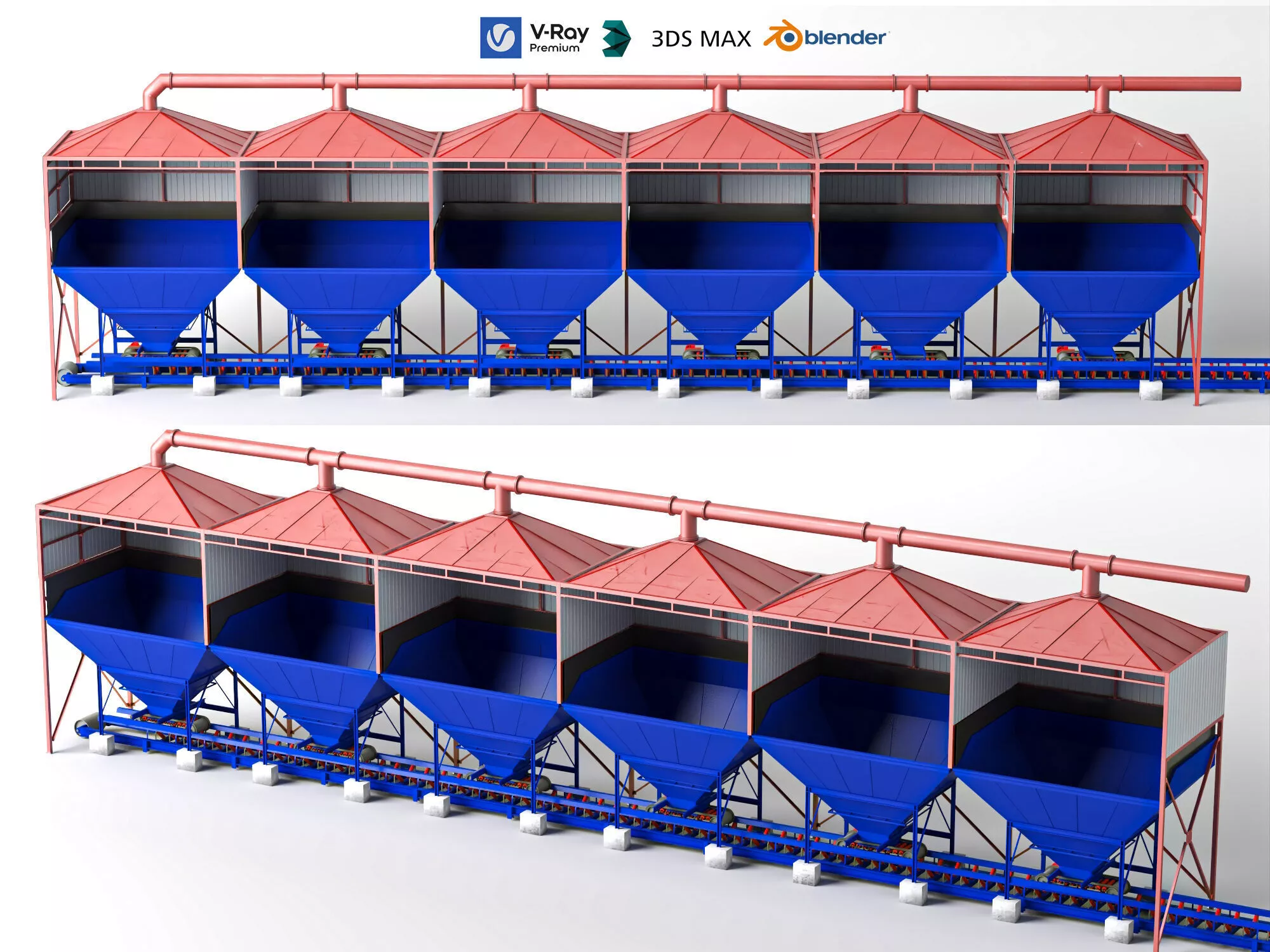 Concrete batching plant sand stone hopper equipment model set 3D model