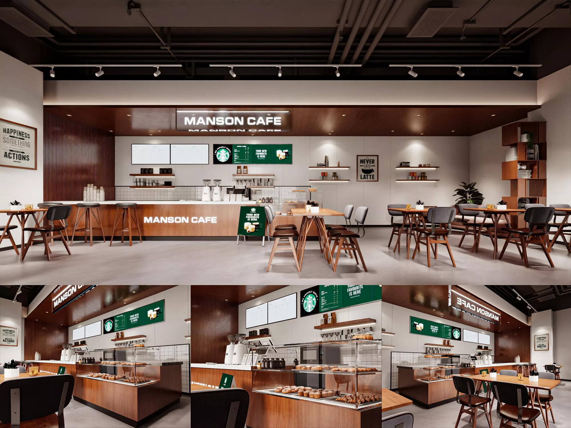 Modern Cafe Interior with Seating and Counter Low-poly 3D model
