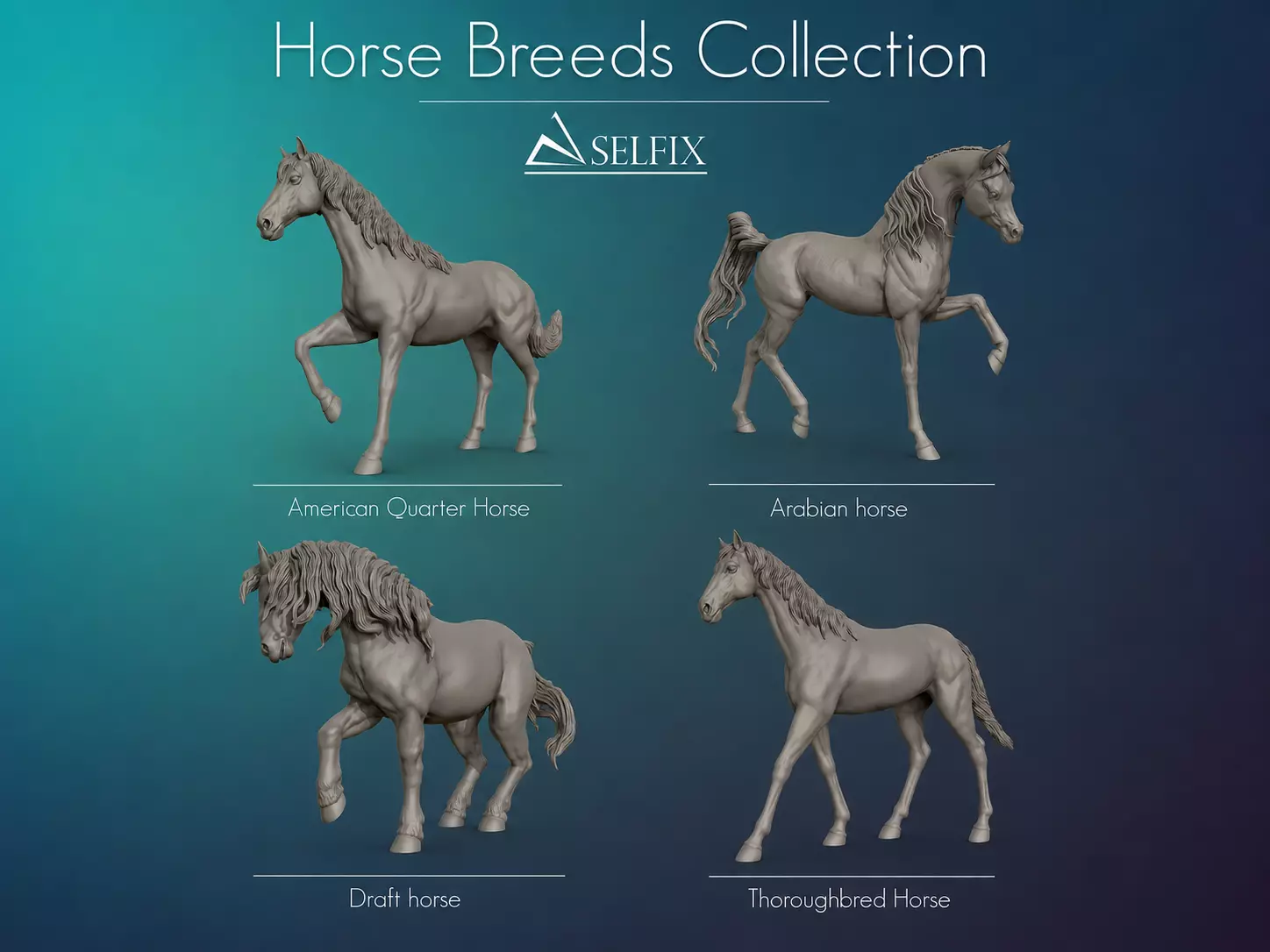 Horse Breeds 3D Printable STL Model Collection 3D Model Pack