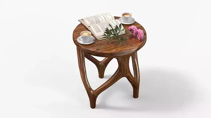 Warm Interior Scene with Wooden Table Book Coffee and Peonies 3D model