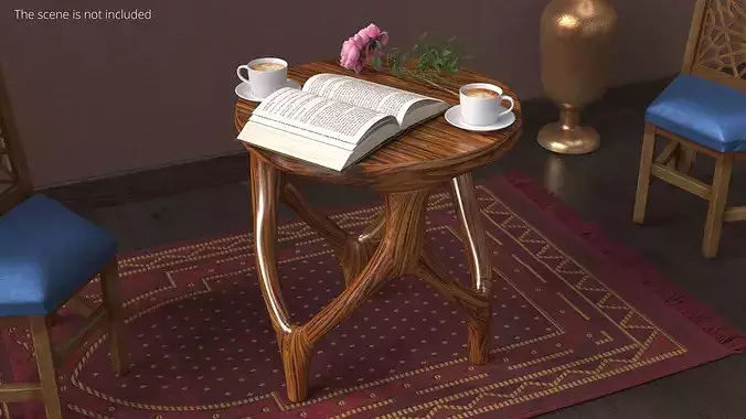 Warm Interior Scene with Wooden Table Book Coffee and Peonies 3D model 2