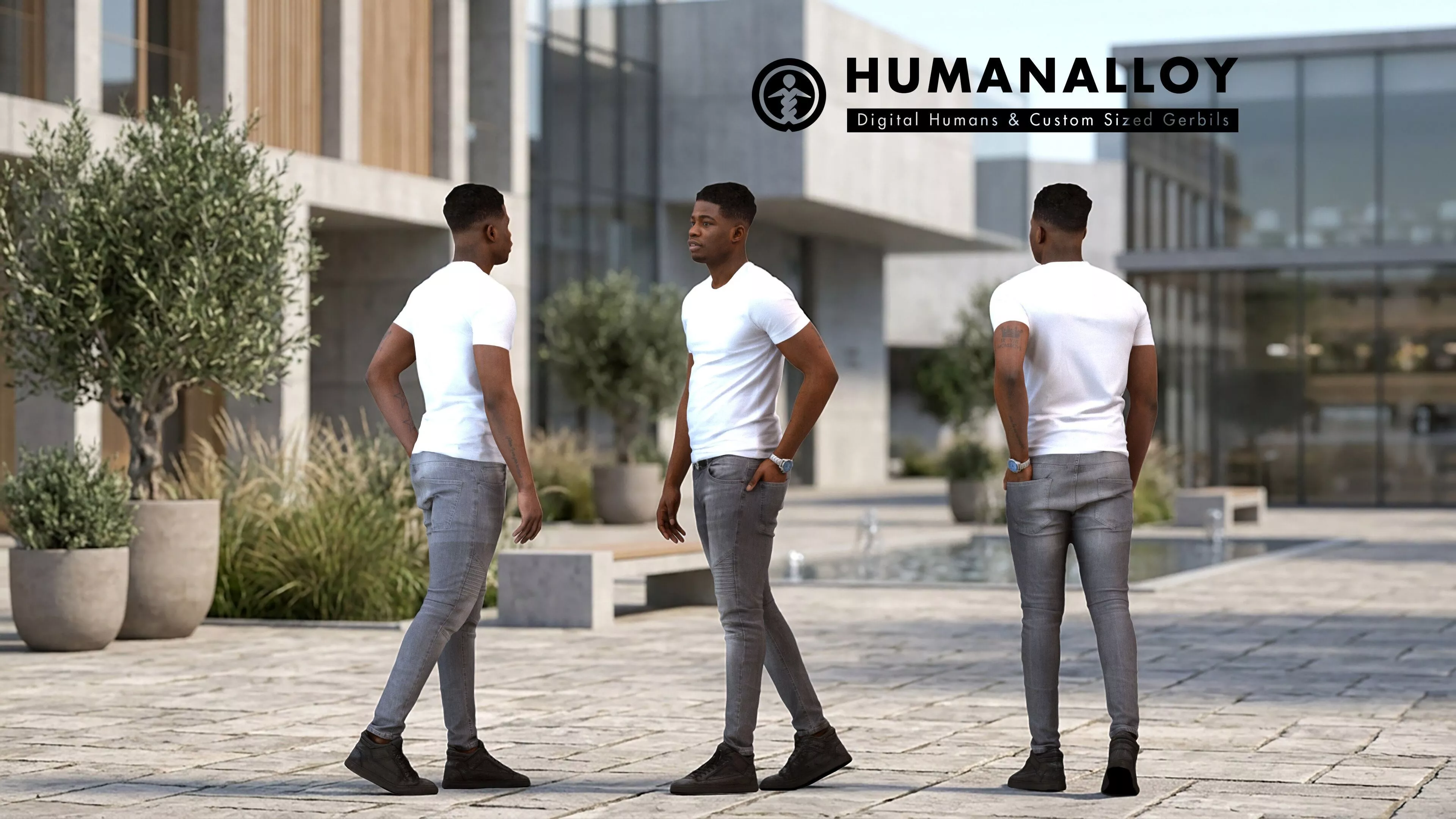 Adult Black male walking through public space in casual summer 3D model
