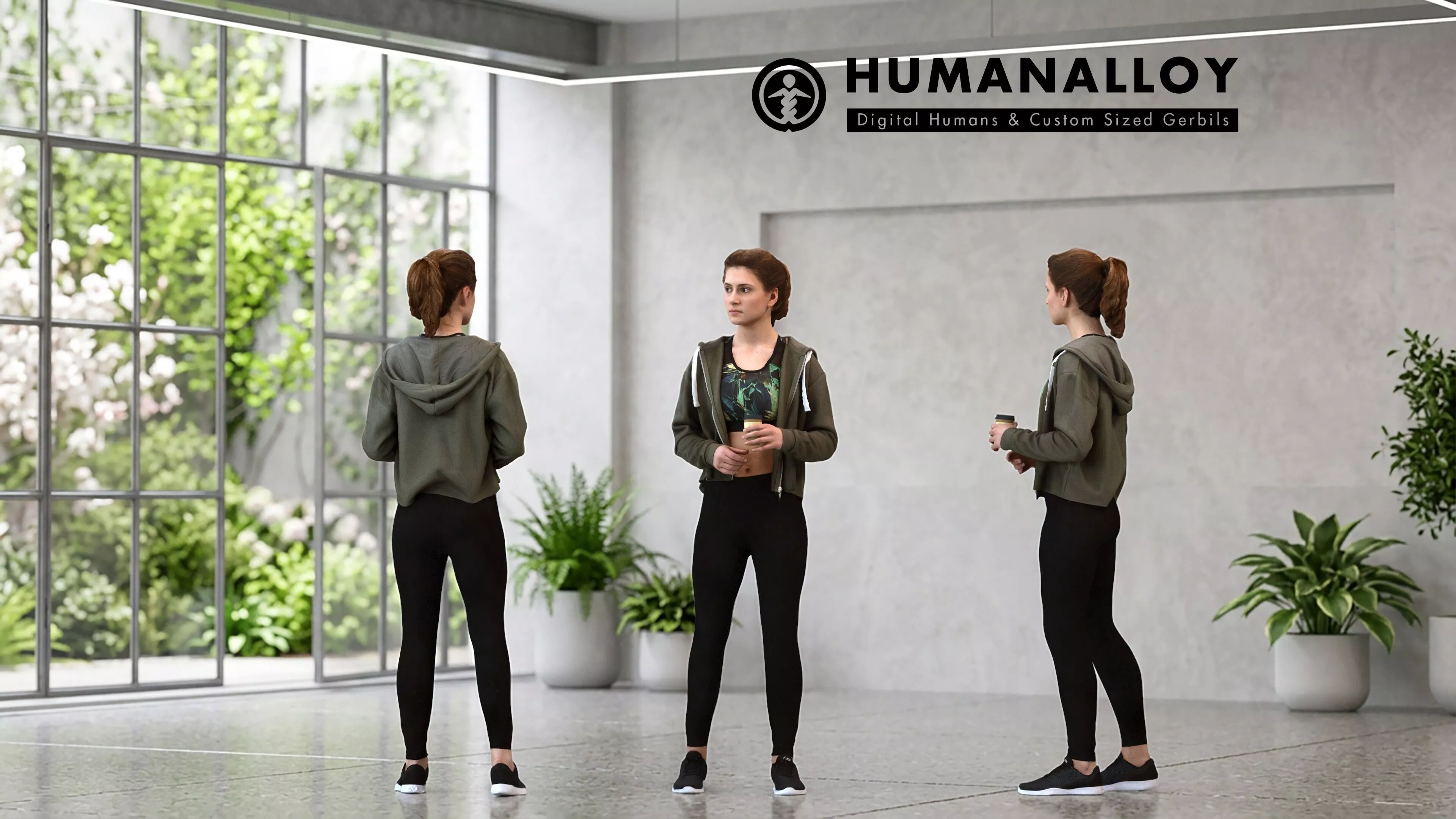 Adult Caucasian woman exercising in athletic wear for 3D model