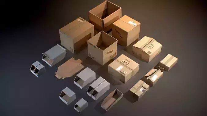 Cardboard Boxes - Game ready props Low-poly 3D model