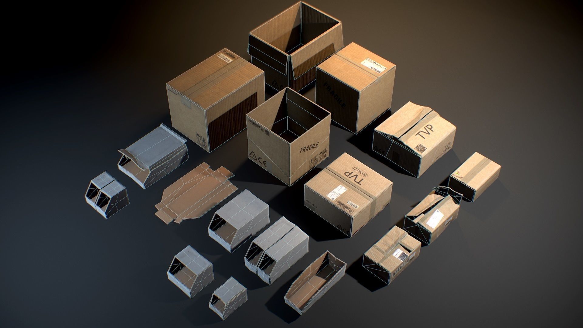 Cardboard Boxes - Game ready props Low-poly 3D model_1