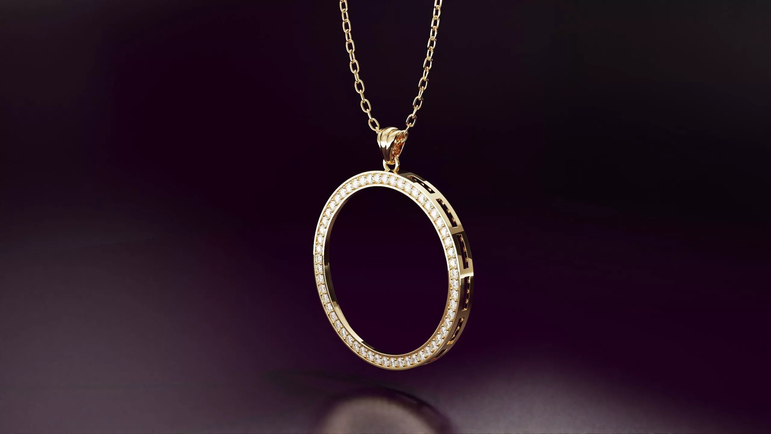 Round pendant with round diamonds 40mm 3D print model
