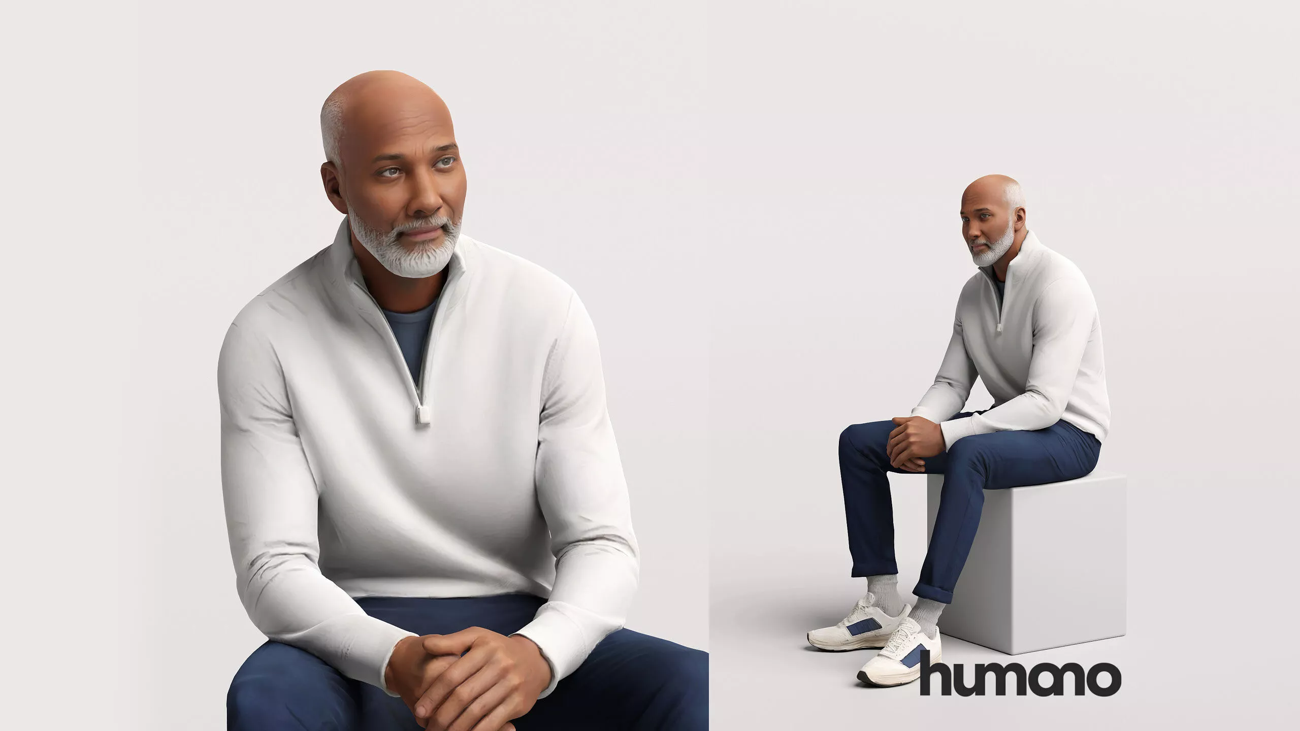 Humano Black Man sitting in a contemporary outfit - 2702-010 3D model