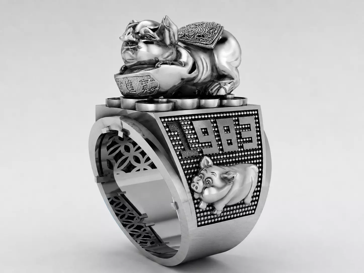 Gold Pig Ring 1983 Zodiac Wealth Lucky Jewelry Design 3D print model