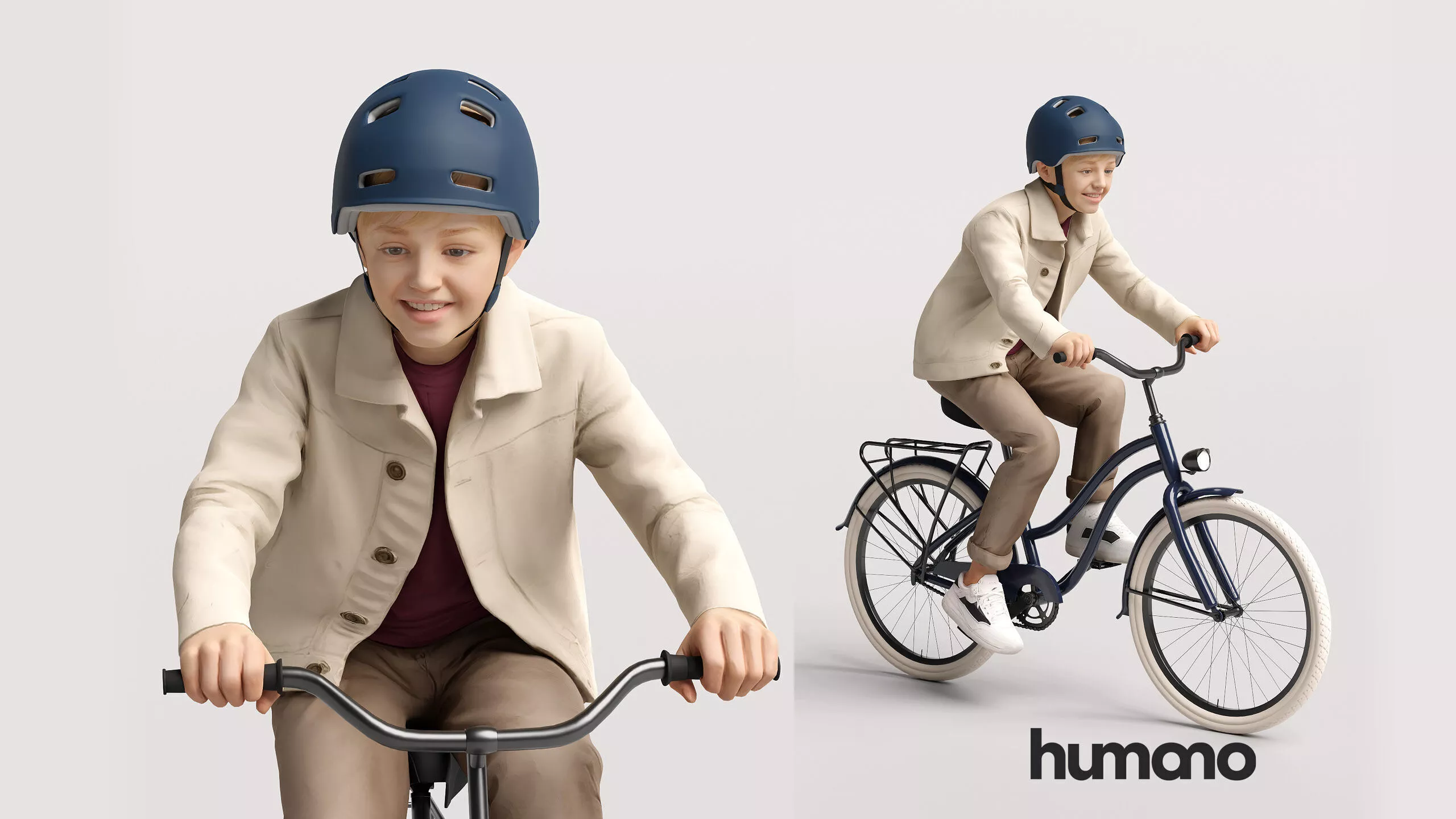 Humano Child Boy riding a bicycle with a helmet - 2707-006 3D model