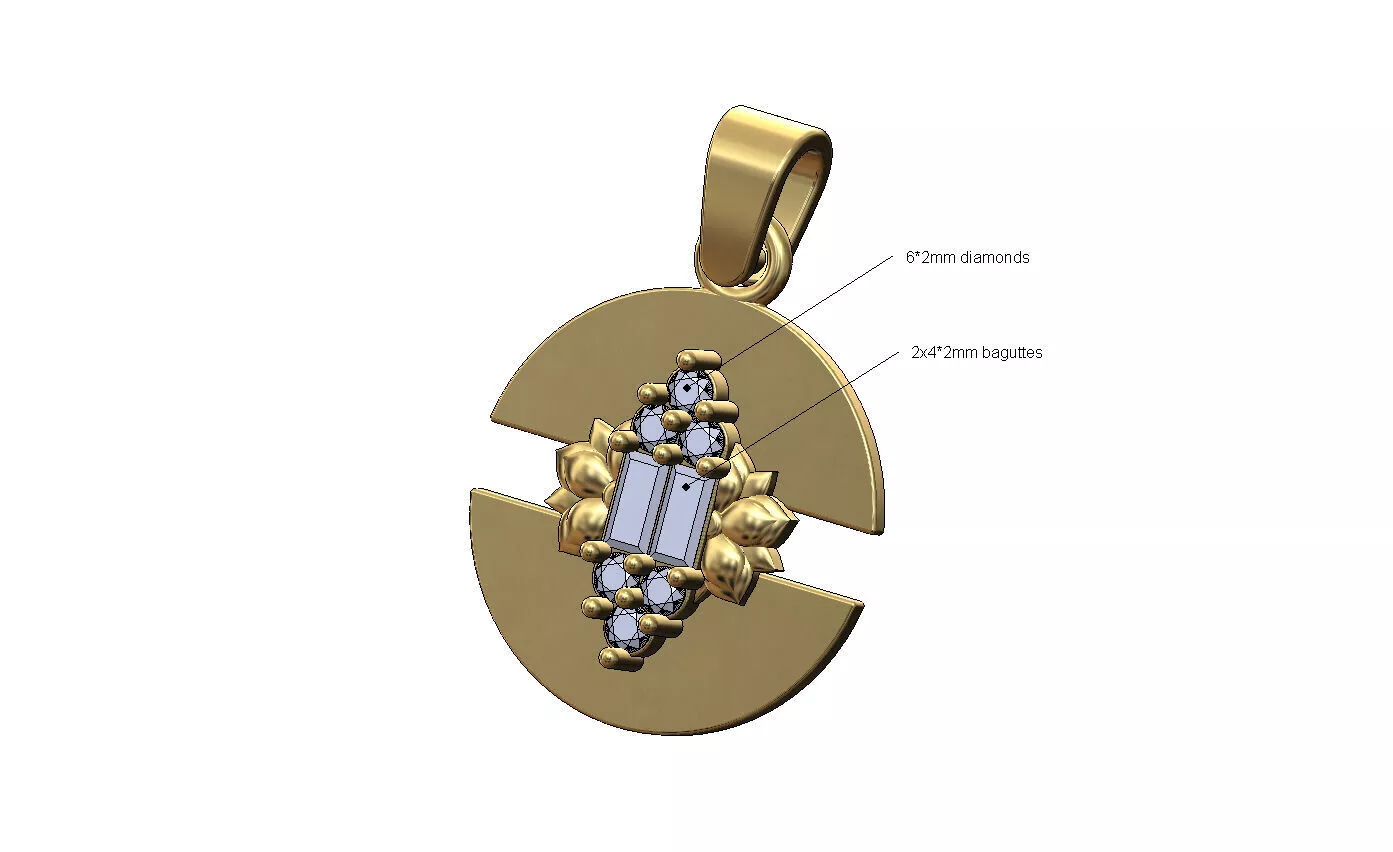 Split coin diamond lotus diamond cluster pendant 3D print model