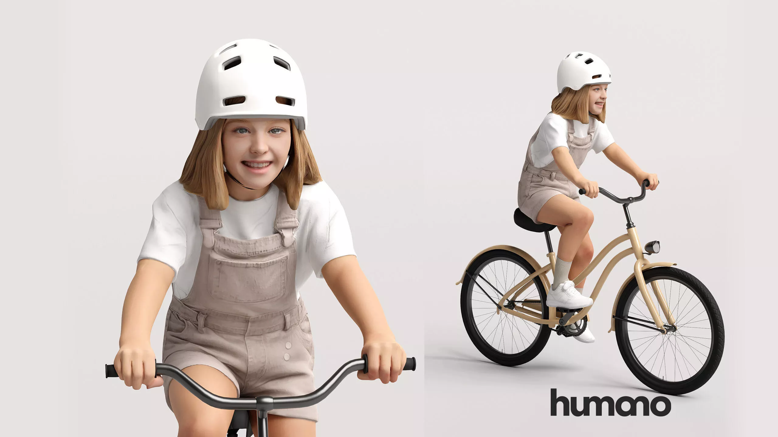 Humano Child Girl riding a bicycle with a helmet - 2707-005 3D model