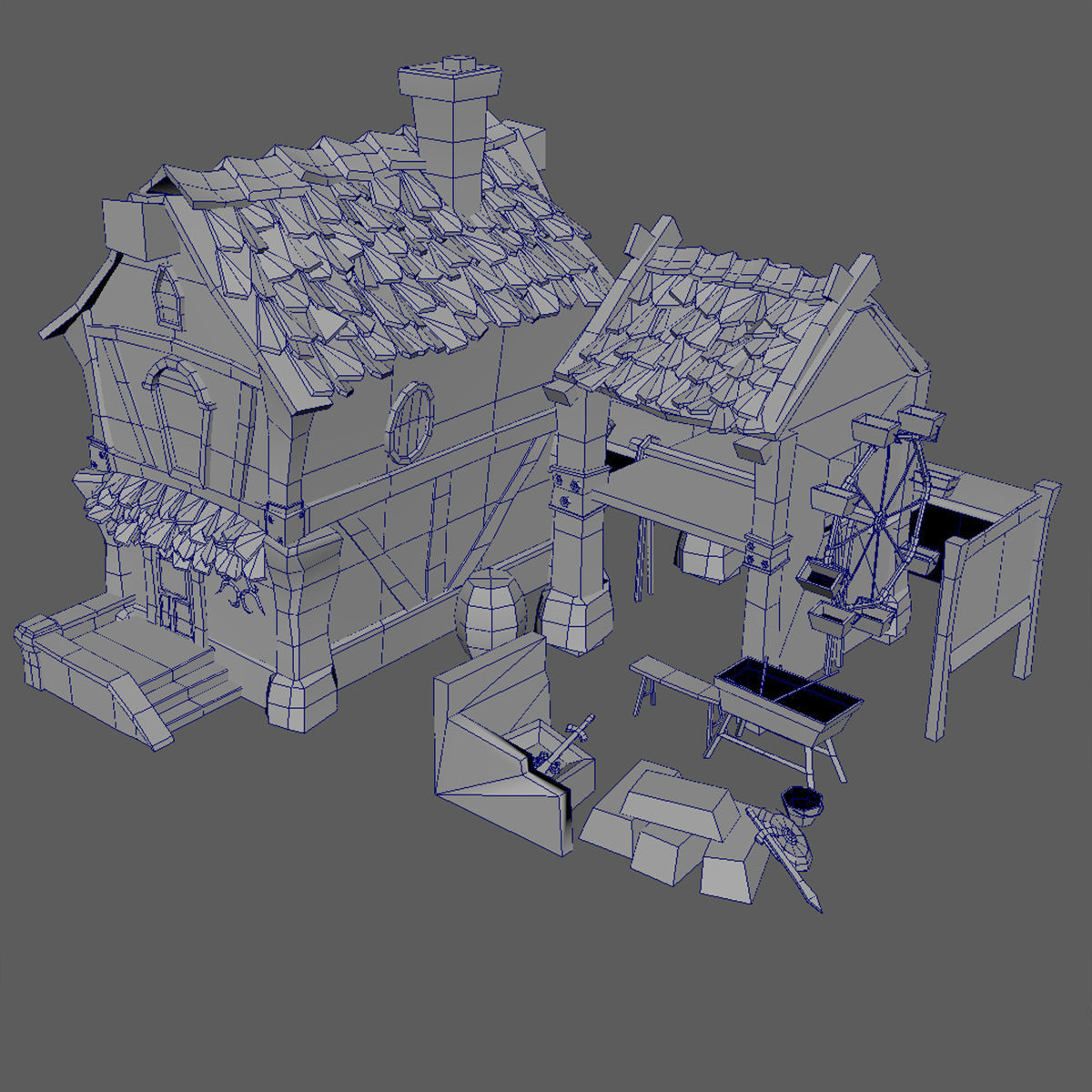 house with fireplace and chimney Low-poly 3D model_6