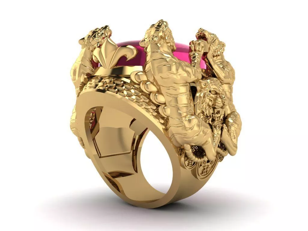 Legendary Four Tiger Ring Bold Gemstone Design 3D print model