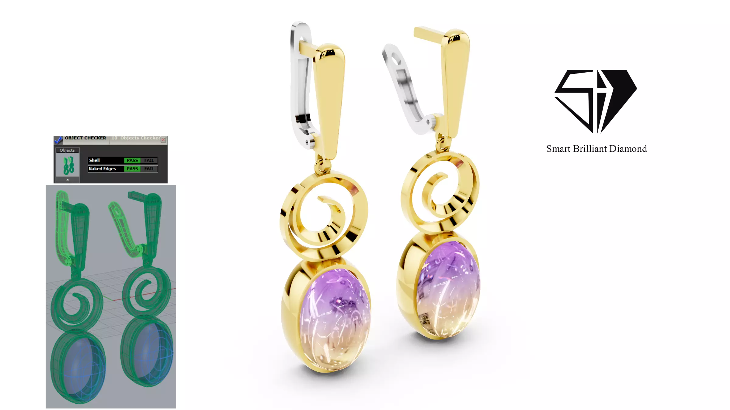 Modern Bezel Gemstone Drop Earrings 3D CAD Model ge0061 3D print model