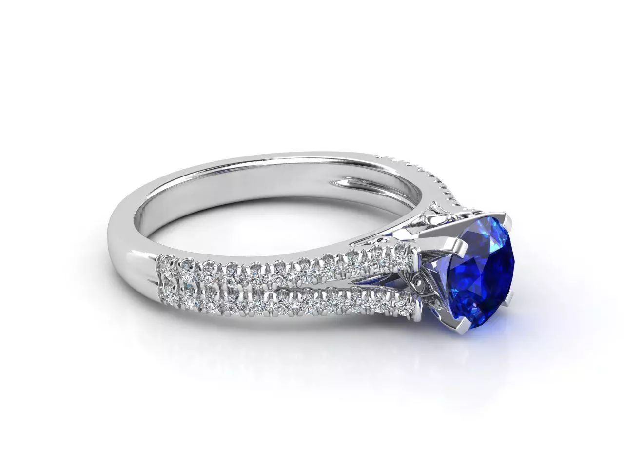 ZLR048 sapphire and diamond engagement ring 3D print model_0