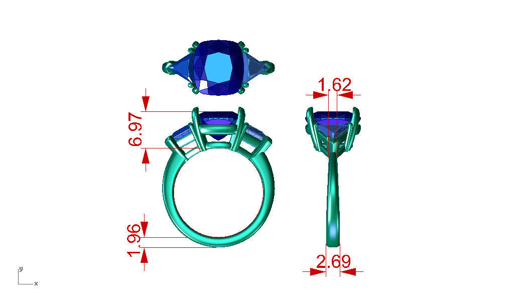 ZLR0175 sapphire and diamond ring 3D print model_2