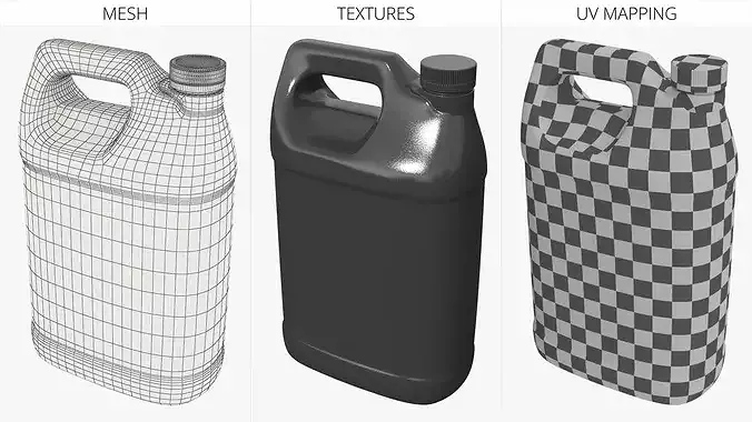 Square-Shaped Plastic Jug For Oil or Detergent Black 3D model 7