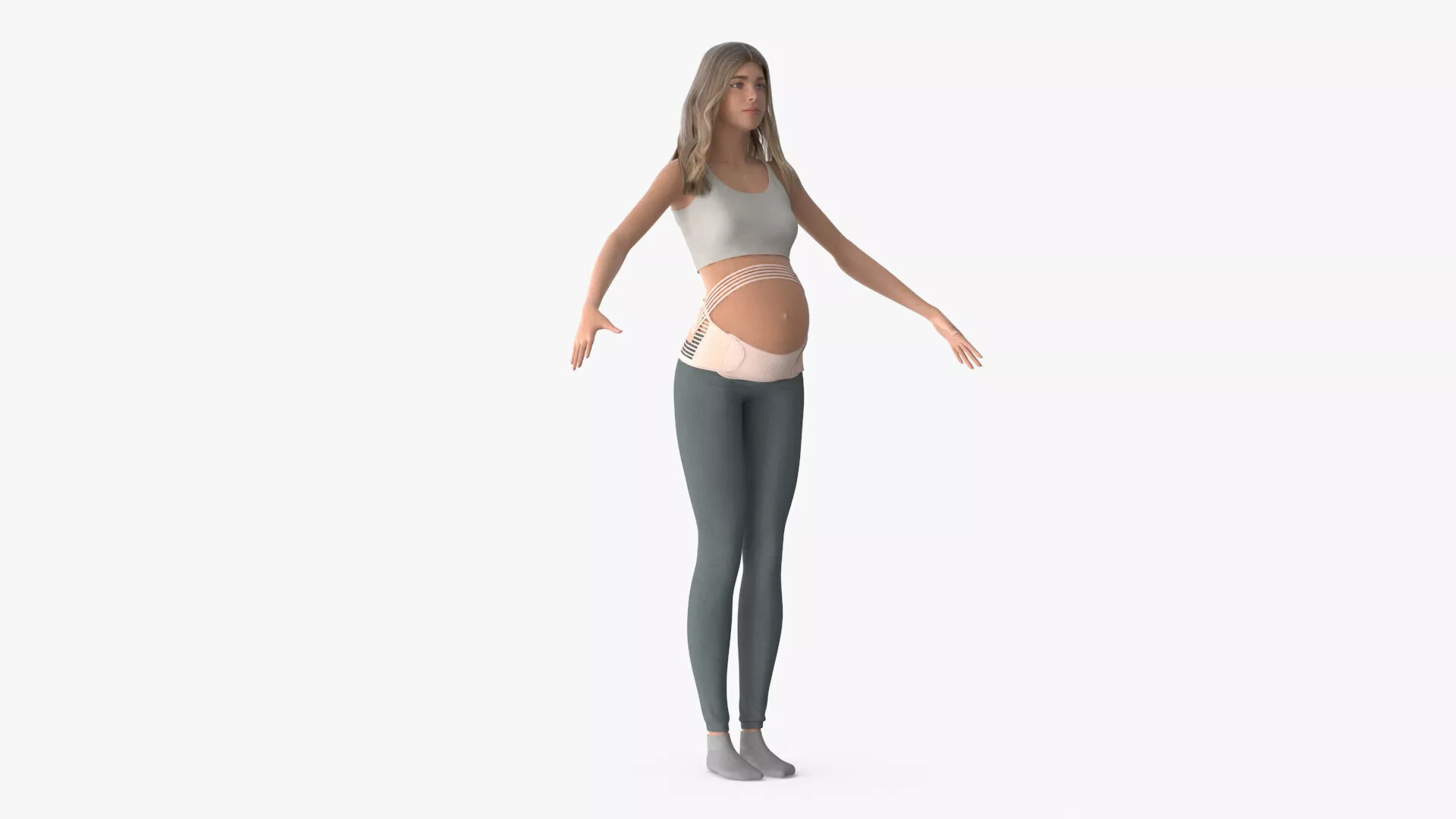 Pregnancy Support Belt on Standing Pregnant Woman Beige 3D model