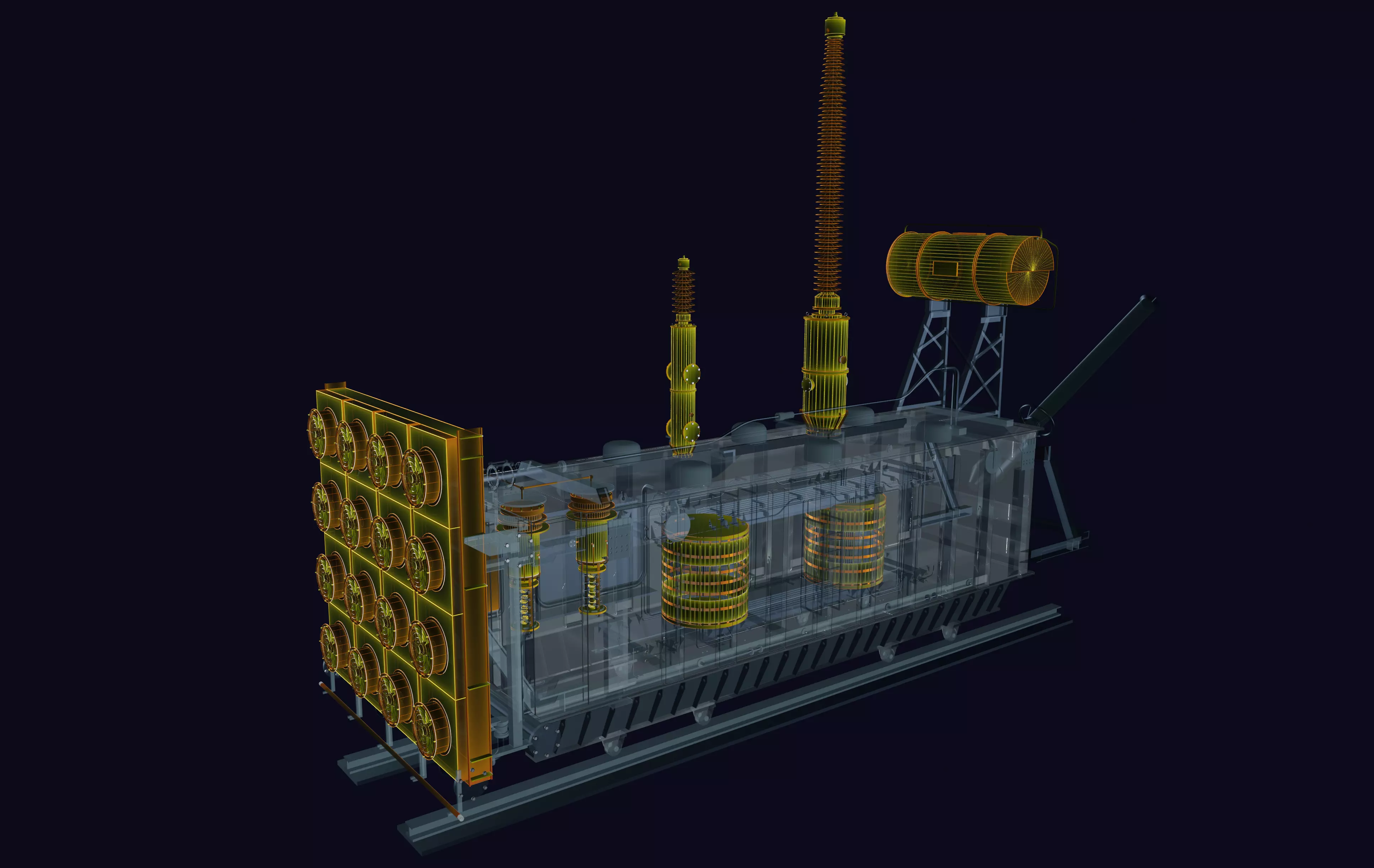 Sci-Fi UHV Power Transformer Cutaway for Digital Twin Low-poly 3D model